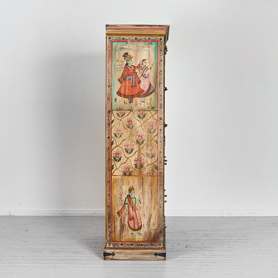 Traditional Painted Mango Wood Cabinet - Handcrafted 180cm Multicolor Indian Wardrobe