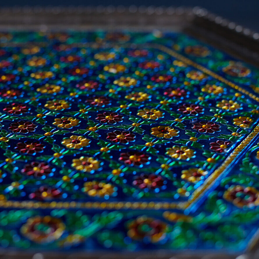 Marrakesh Blue Hexagonal End Table - Hand-Embossed Mango Wood Accent Side Table