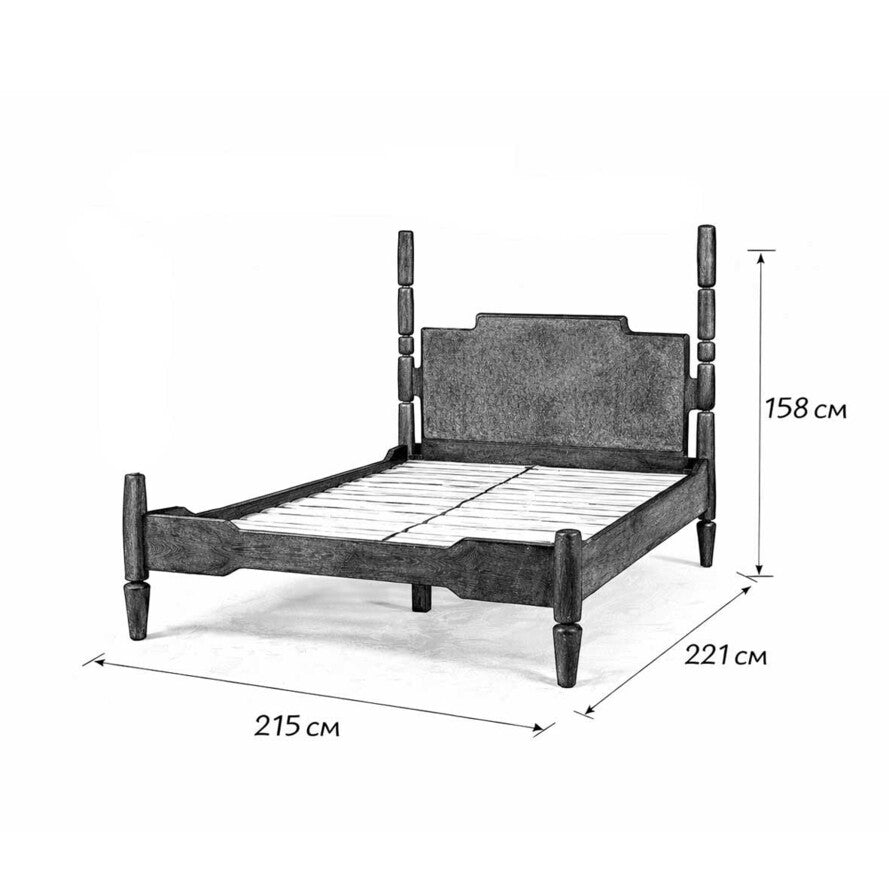 Black Double Bed — mango & Polyester Upholstery, 180 × 200 cm Mattress, 215 × 221 × 158 cm