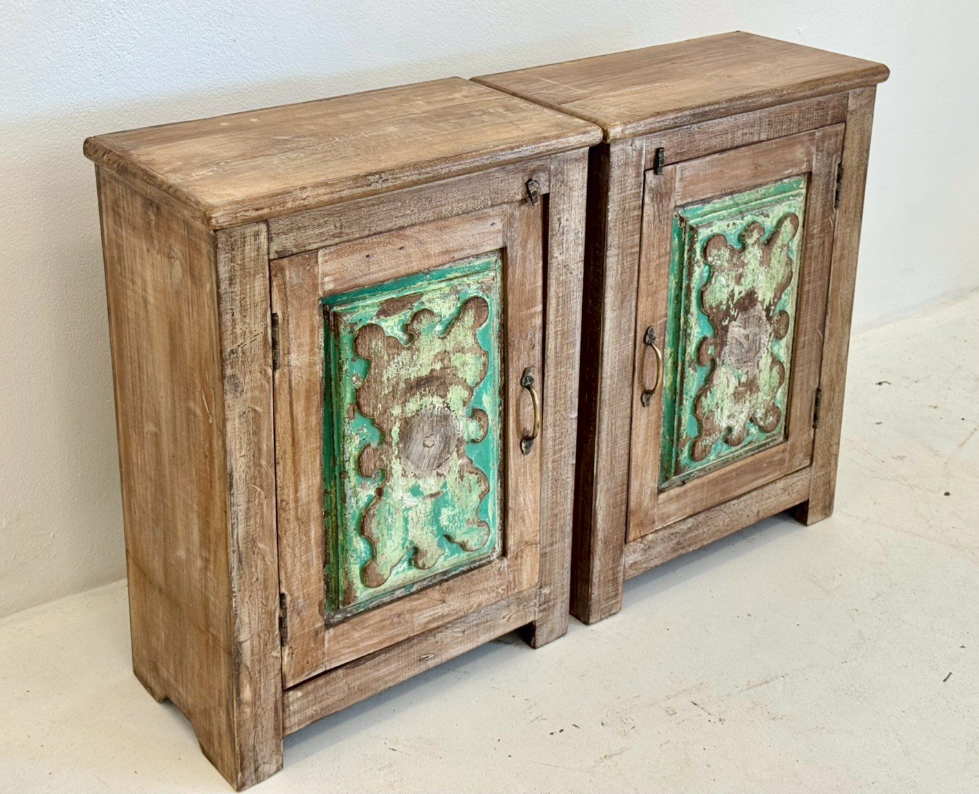 Aged Rustic Wooden Bedside Set of 2 – Wooden Pair Bedsides with Storage W55 x D30 x H75 cm - RIVO HOMES