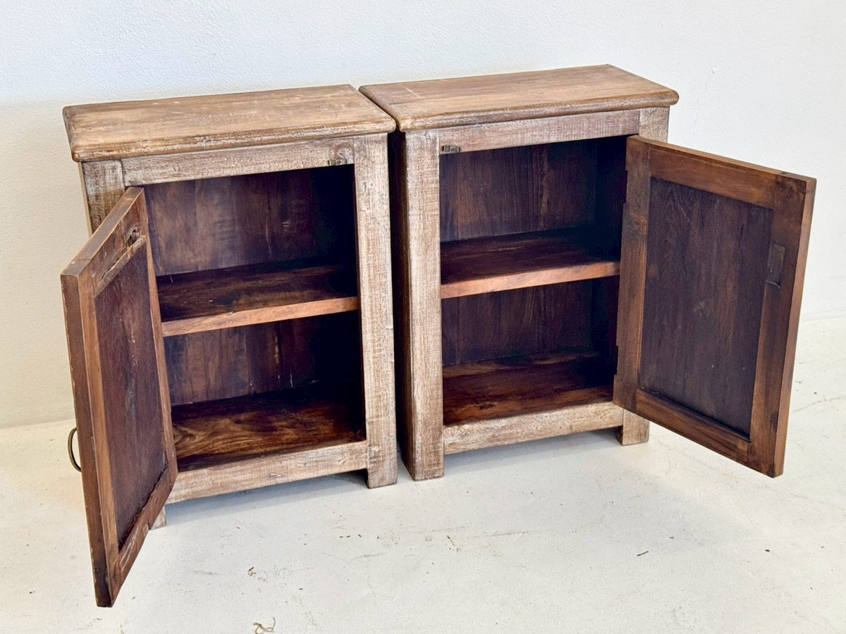 Aged Rustic Wooden Bedside Set of 2 – Wooden Pair Bedsides with Storage W55 x D30 x H75 cm - RIVO HOMES