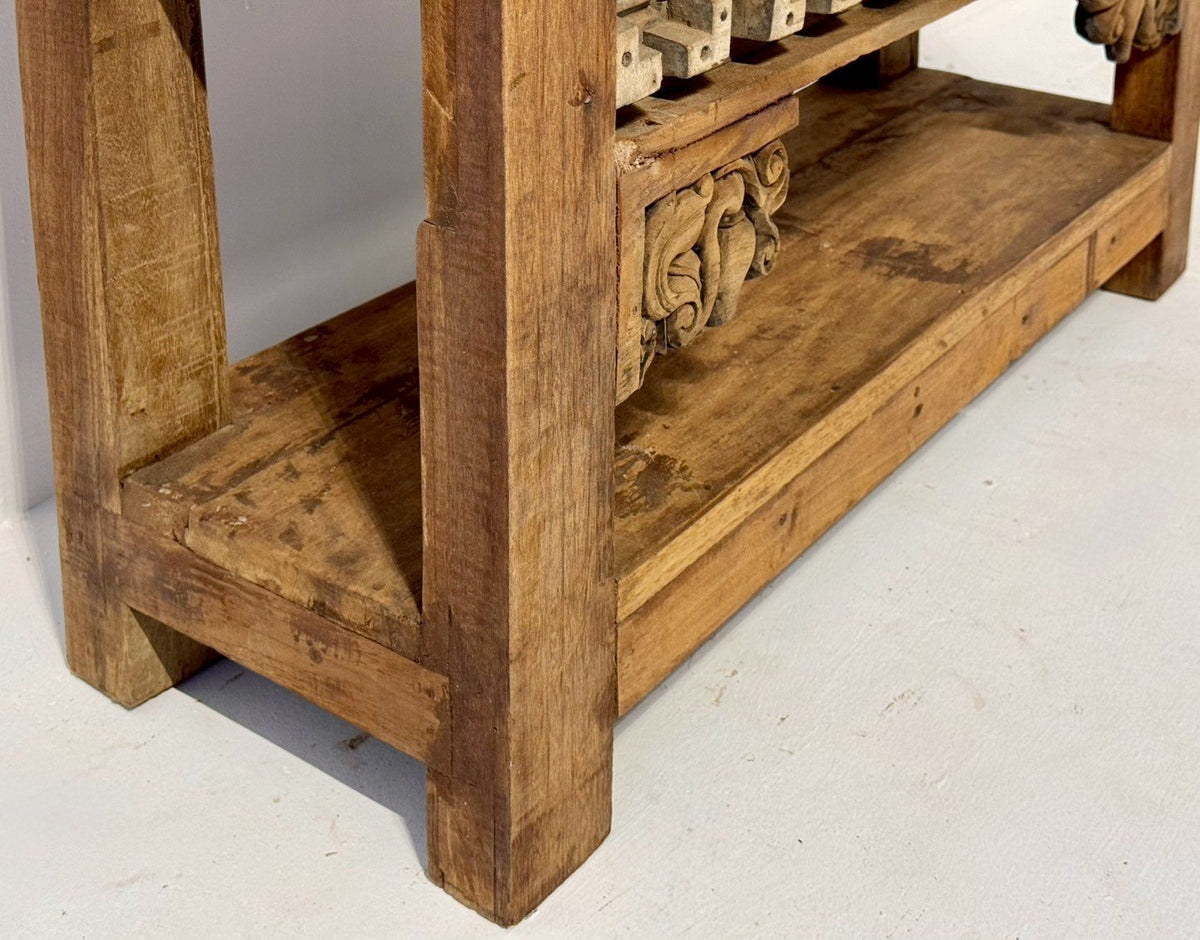 Altar Rustic Carved Console Table – Designer Carved Console Table with Hidden Storage W110 x D40 x H90 cm - RIVO HOMES