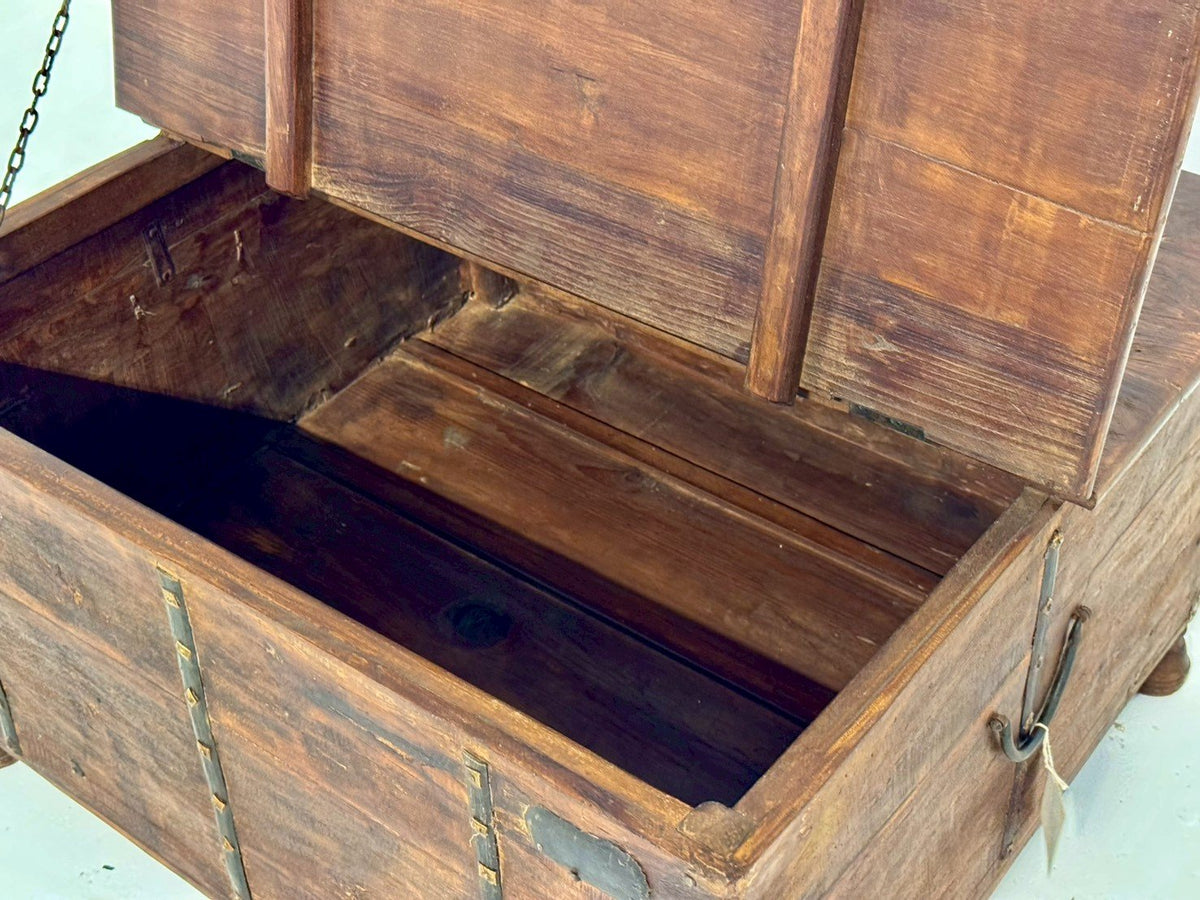 Antique Wooden Box Coffee Table – Wooden Box Coffee Table with Storage W86 x D76 x H47 cm - RIVO HOMES