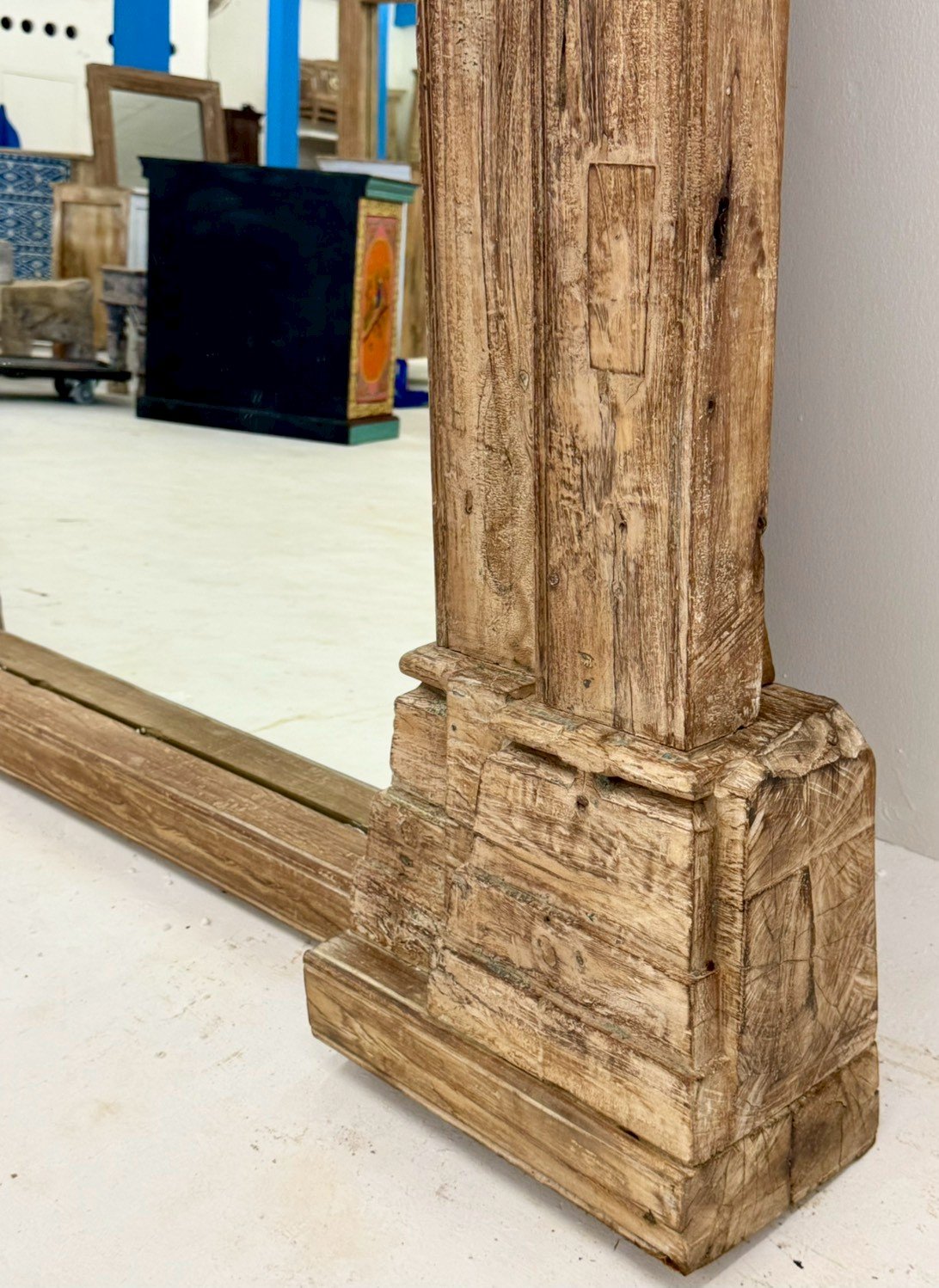Antique Wooden Frame Mirror – Large Antique Style Mirror with Pillar Frame W177 x D24 x H224 cm - RIVO HOMES