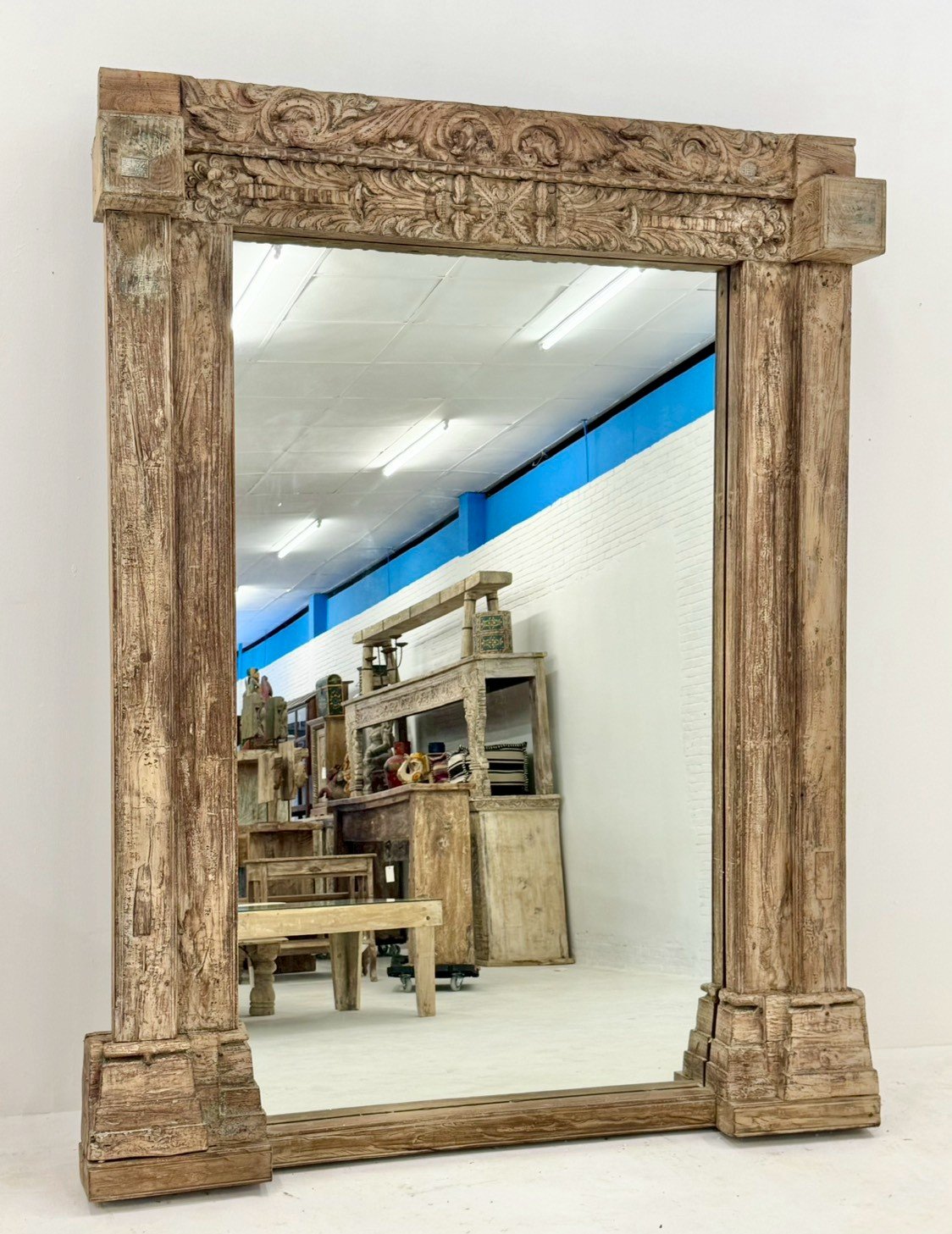 Antique Wooden Frame Mirror – Large Antique Style Mirror with Pillar Frame W177 x D24 x H224 cm - RIVO HOMES