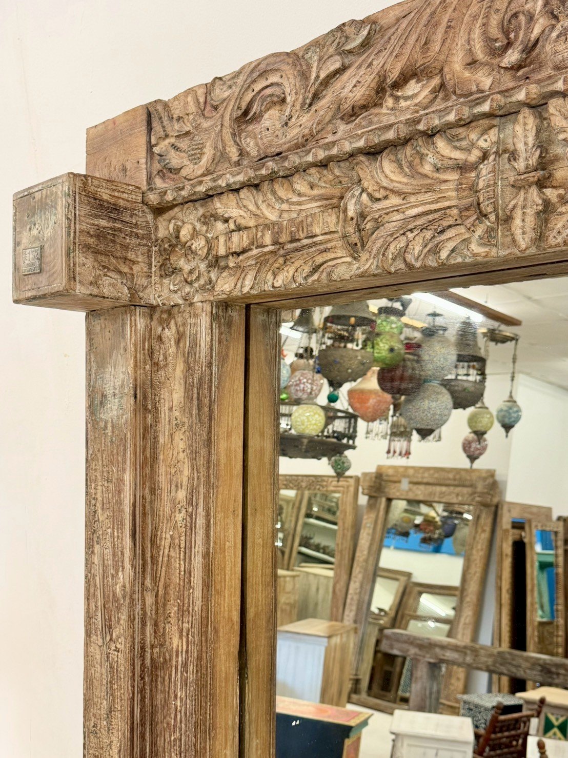 Antique Wooden Frame Mirror – Large Antique Style Mirror with Pillar Frame W177 x D24 x H224 cm - RIVO HOMES
