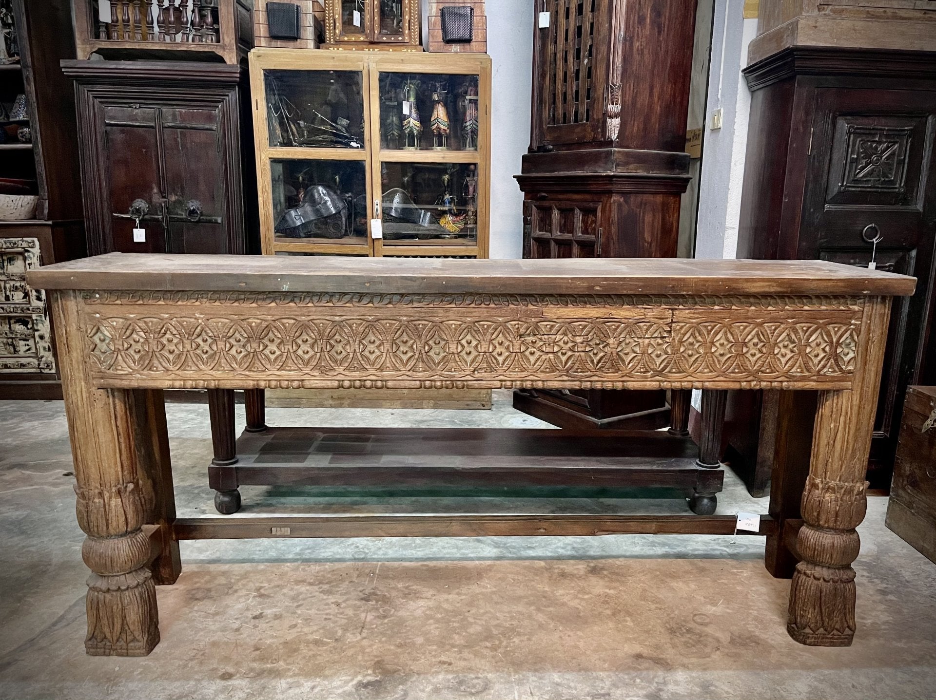 Artisanal Carved Console Table – Carved Wooden Console W172 x D38 x H83 cm. - RIVO HOMES
