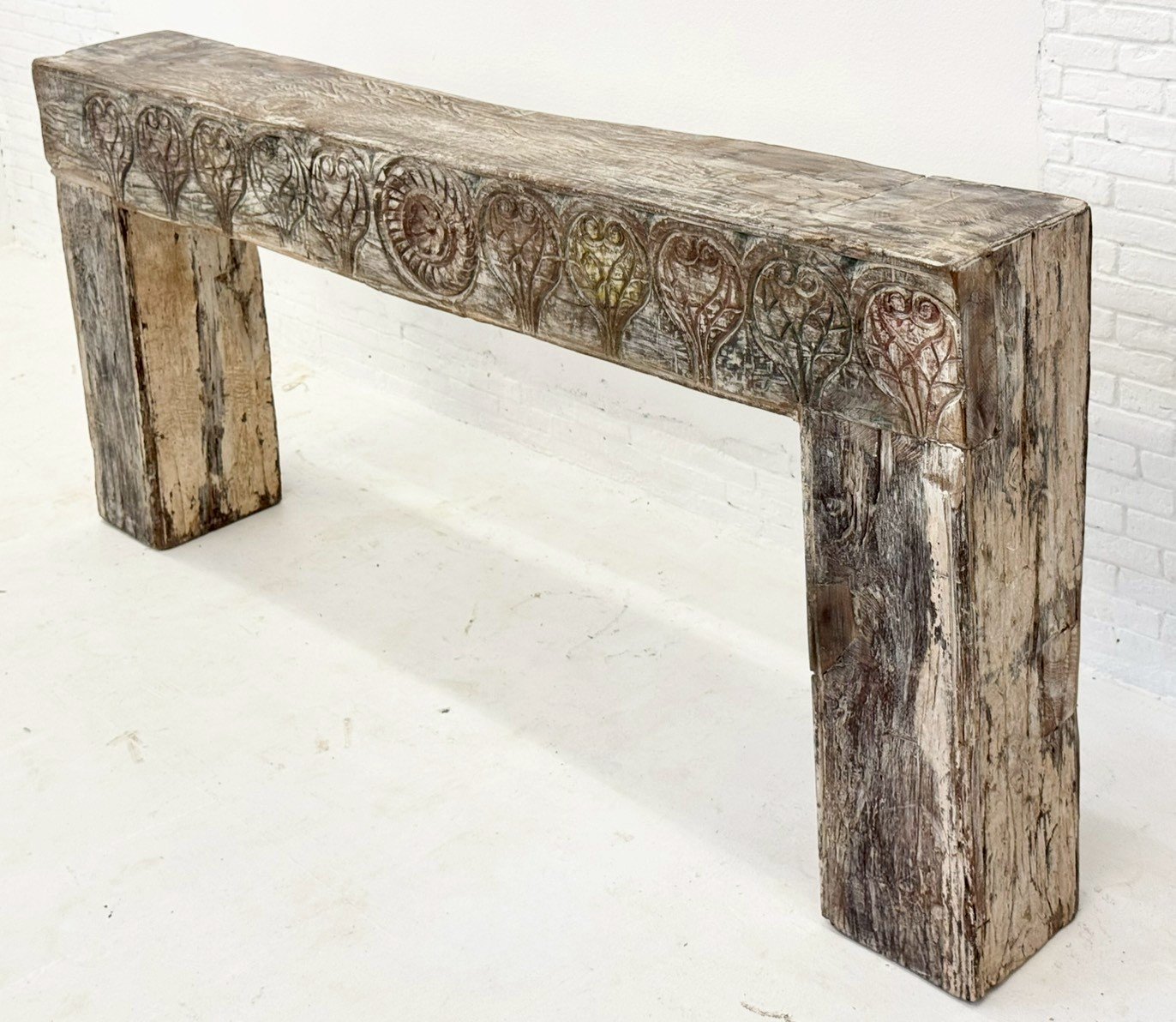 Baffle Antique Console Table – Slim Wooden Console Table with Carved Front and Rustic Finish W177 × D26 × H82 cm - RIVO HOMES
