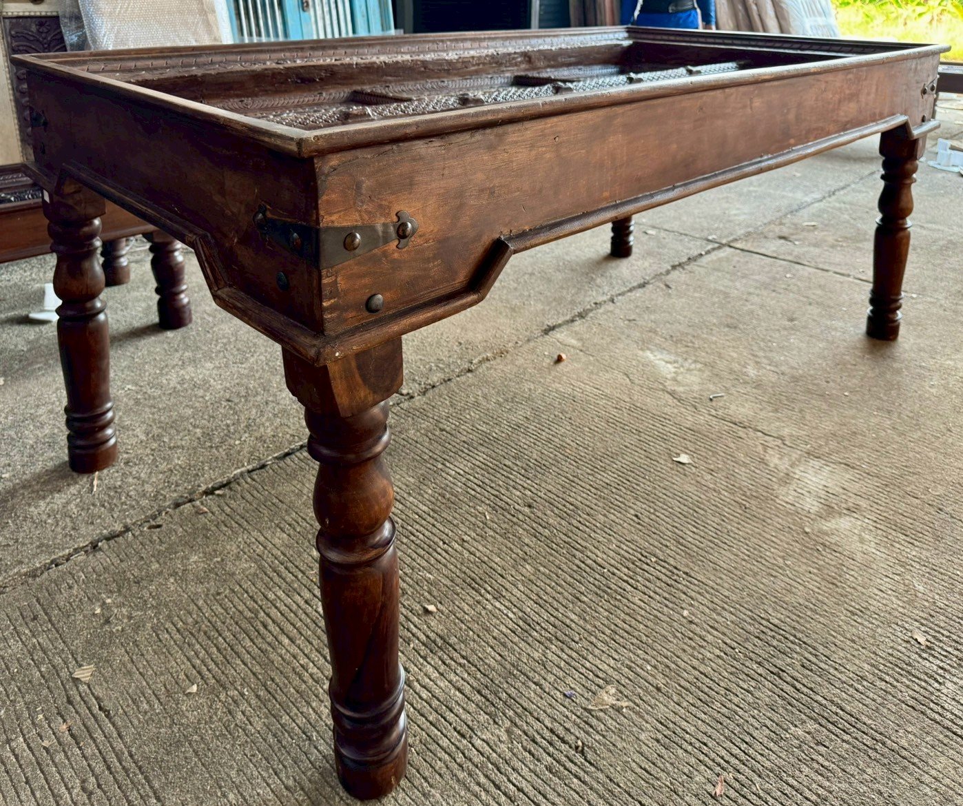Banquet Carved Dining Table – Carved Dining Table with Repurposed Antique Door Construction W220 x D118 x H80 cm - RIVO HOMES