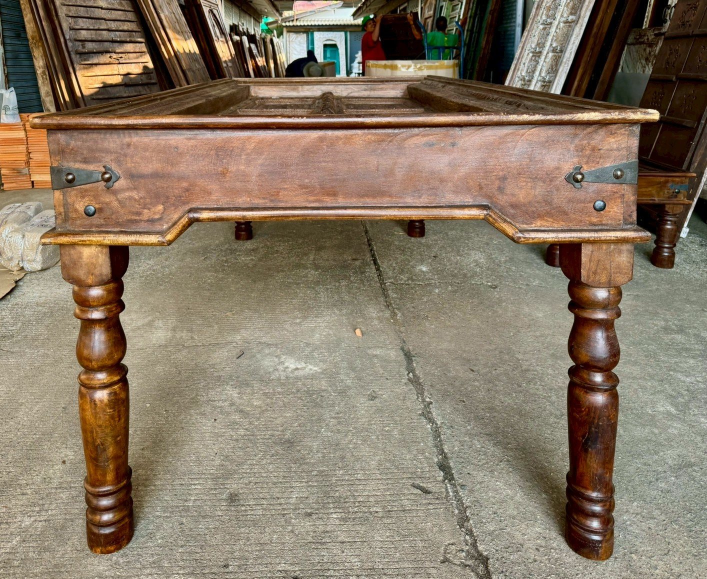 Banquet Carved Dining Table – Carved Dining Table with Repurposed Antique Door Construction W220 x D118 x H80 cm - RIVO HOMES