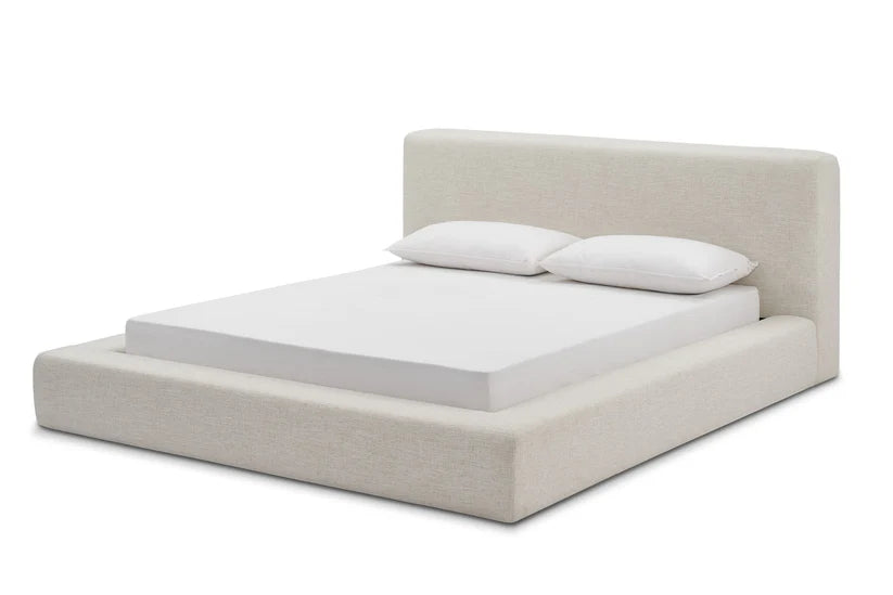 beige linen queen bed