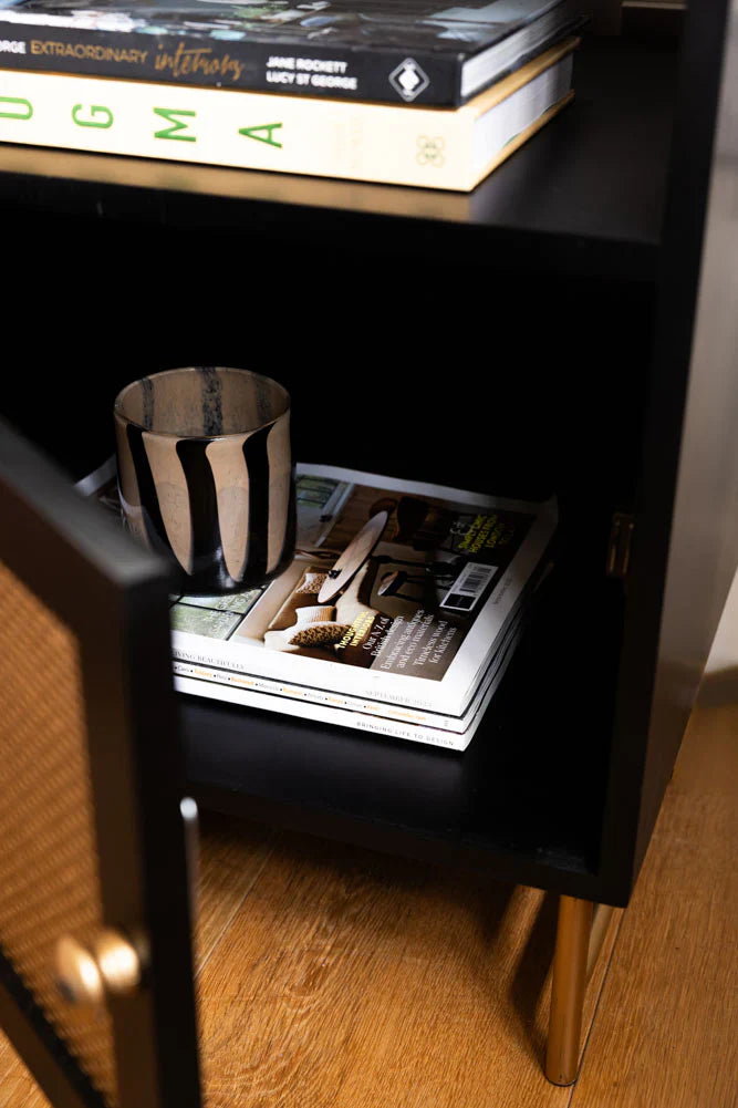 black rattan storage table