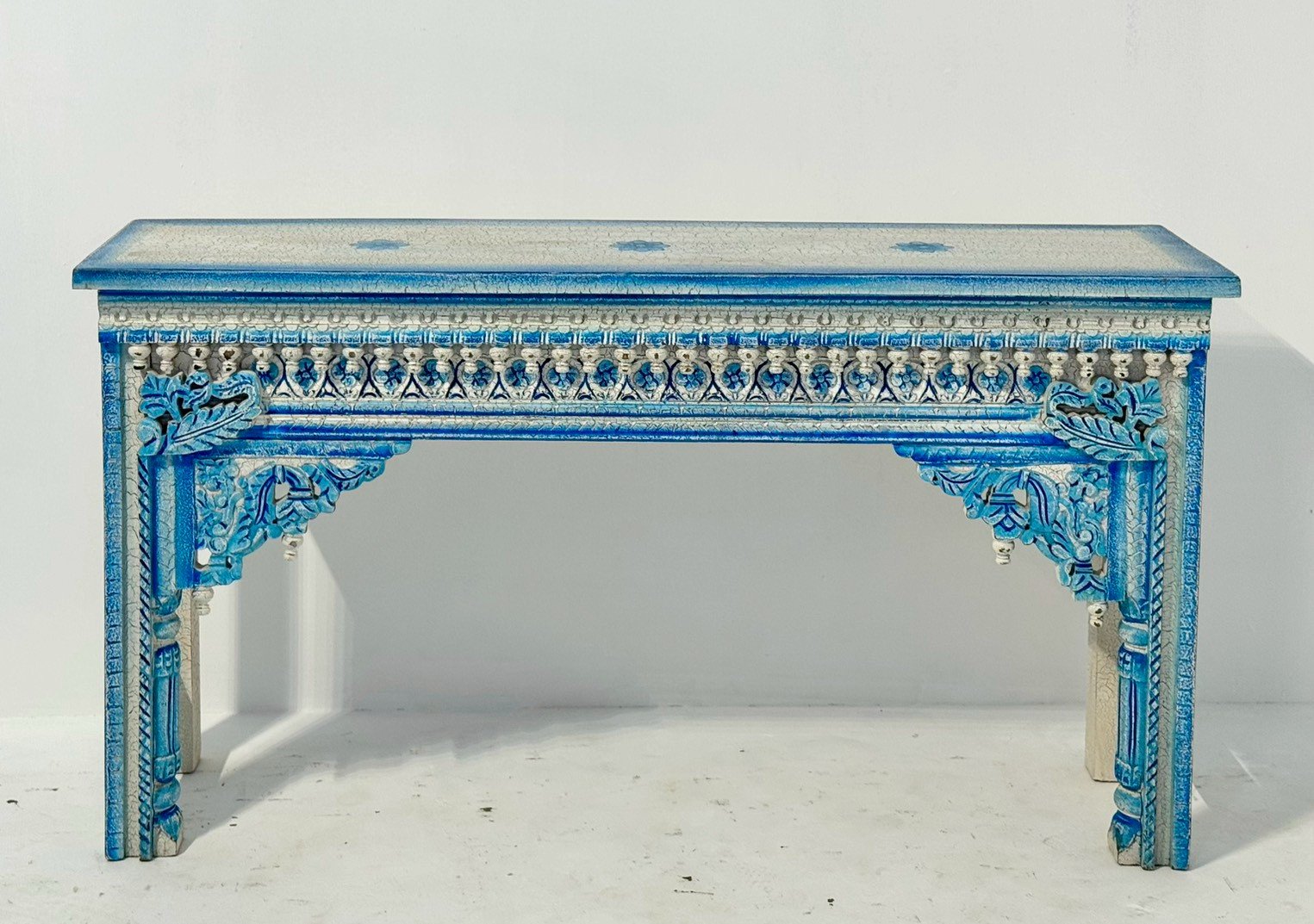 Blue Tone Console Table – Blue Console Table with Distressed Vintage Finish W150 x D38 x H80 cm - RIVO HOMES