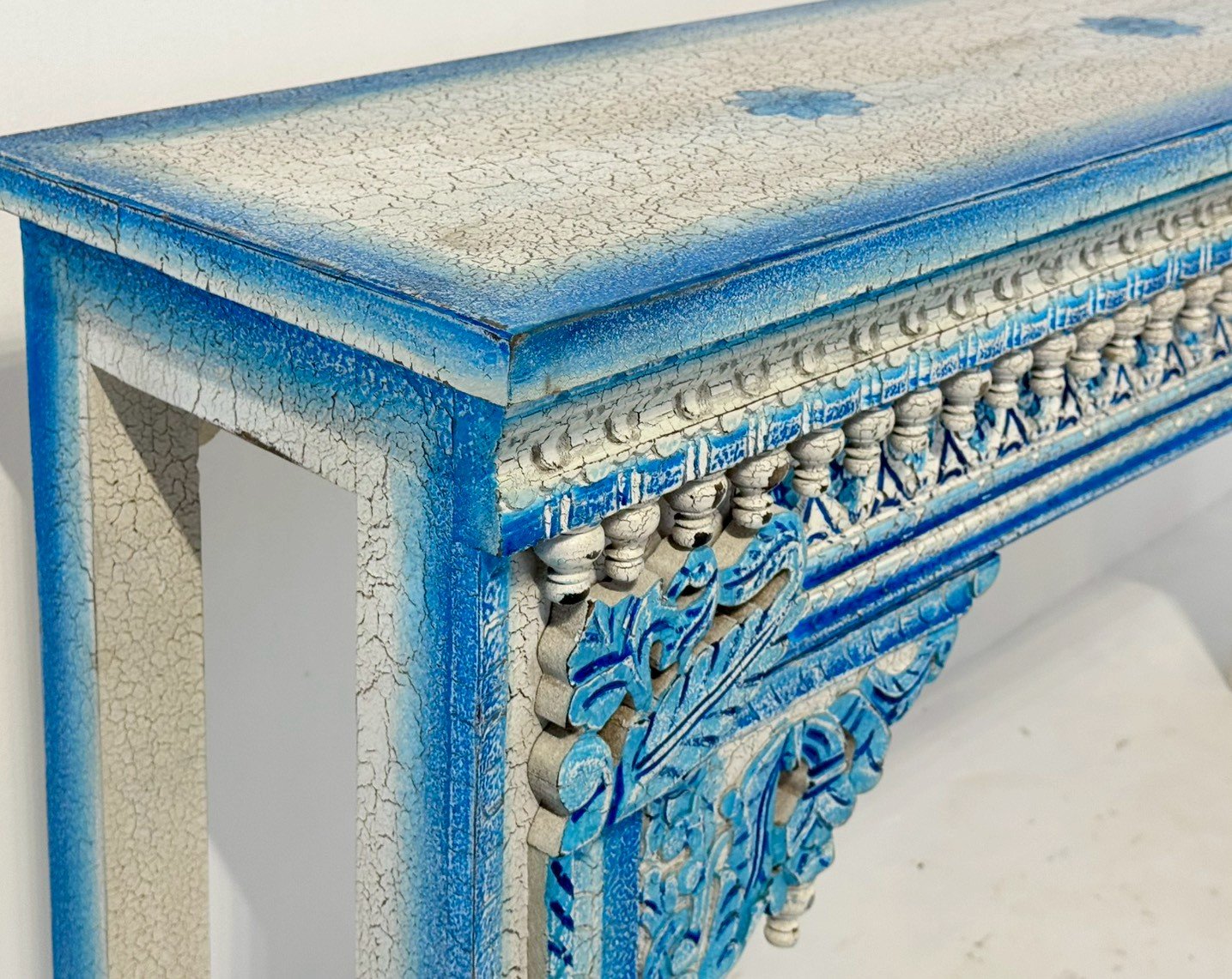 Blue Tone Console Table – Blue Console Table with Distressed Vintage Finish W150 x D38 x H80 cm - RIVO HOMES