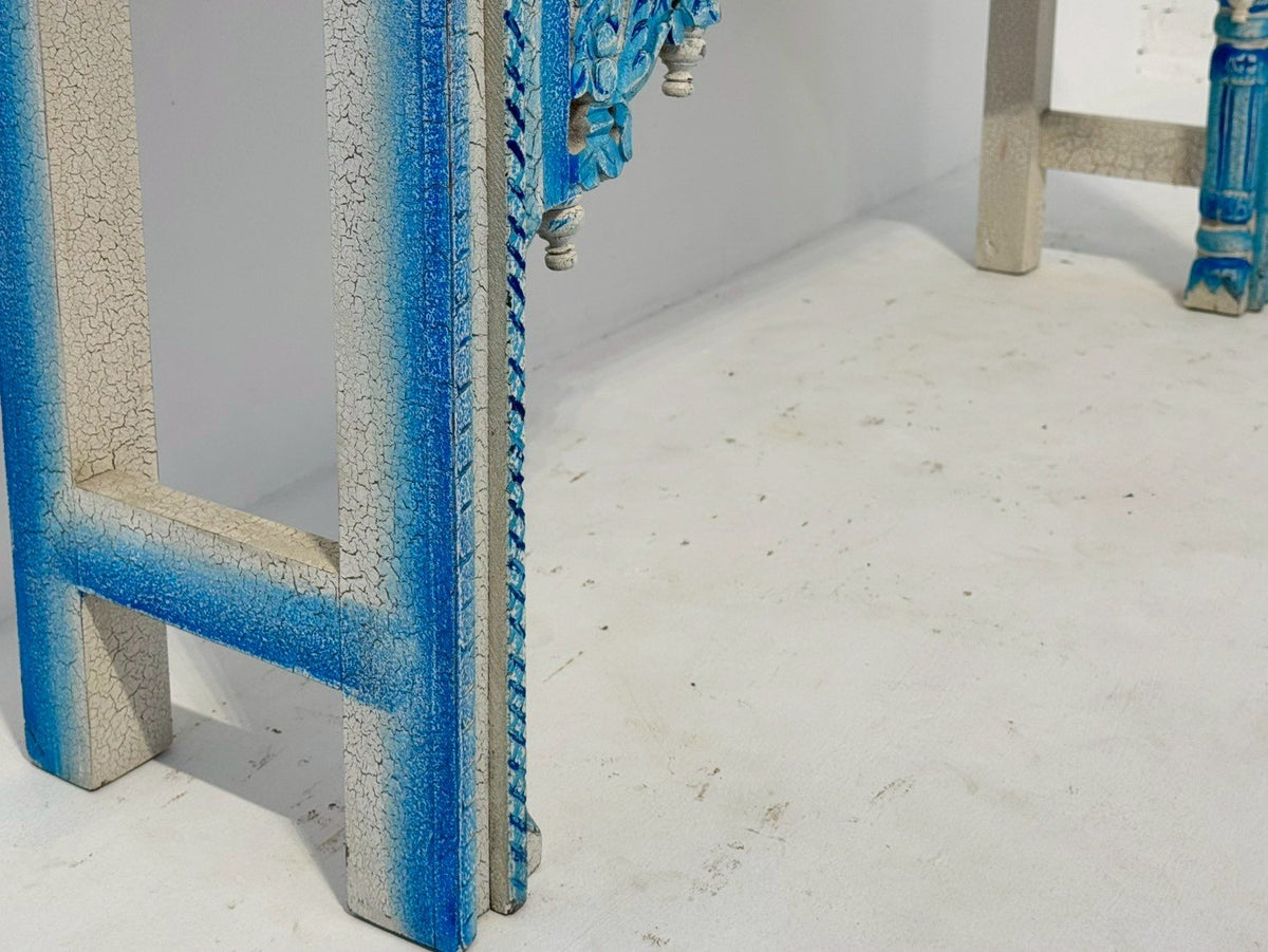 Blue Tone Console Table – Blue Console Table with Distressed Vintage Finish W150 x D38 x H80 cm - RIVO HOMES