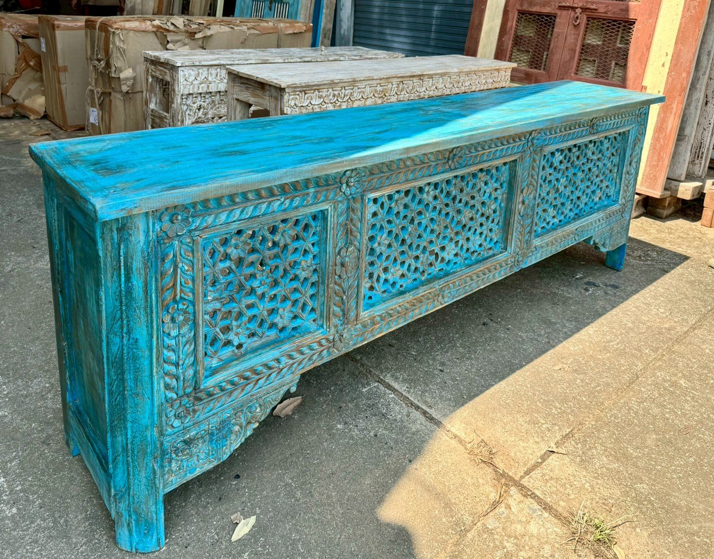 blue jali console table