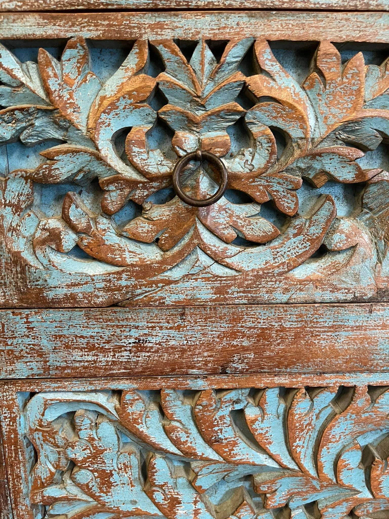 blue rustic cabinet chest