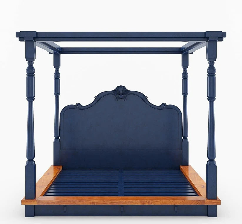  blue two-tone canopy bed