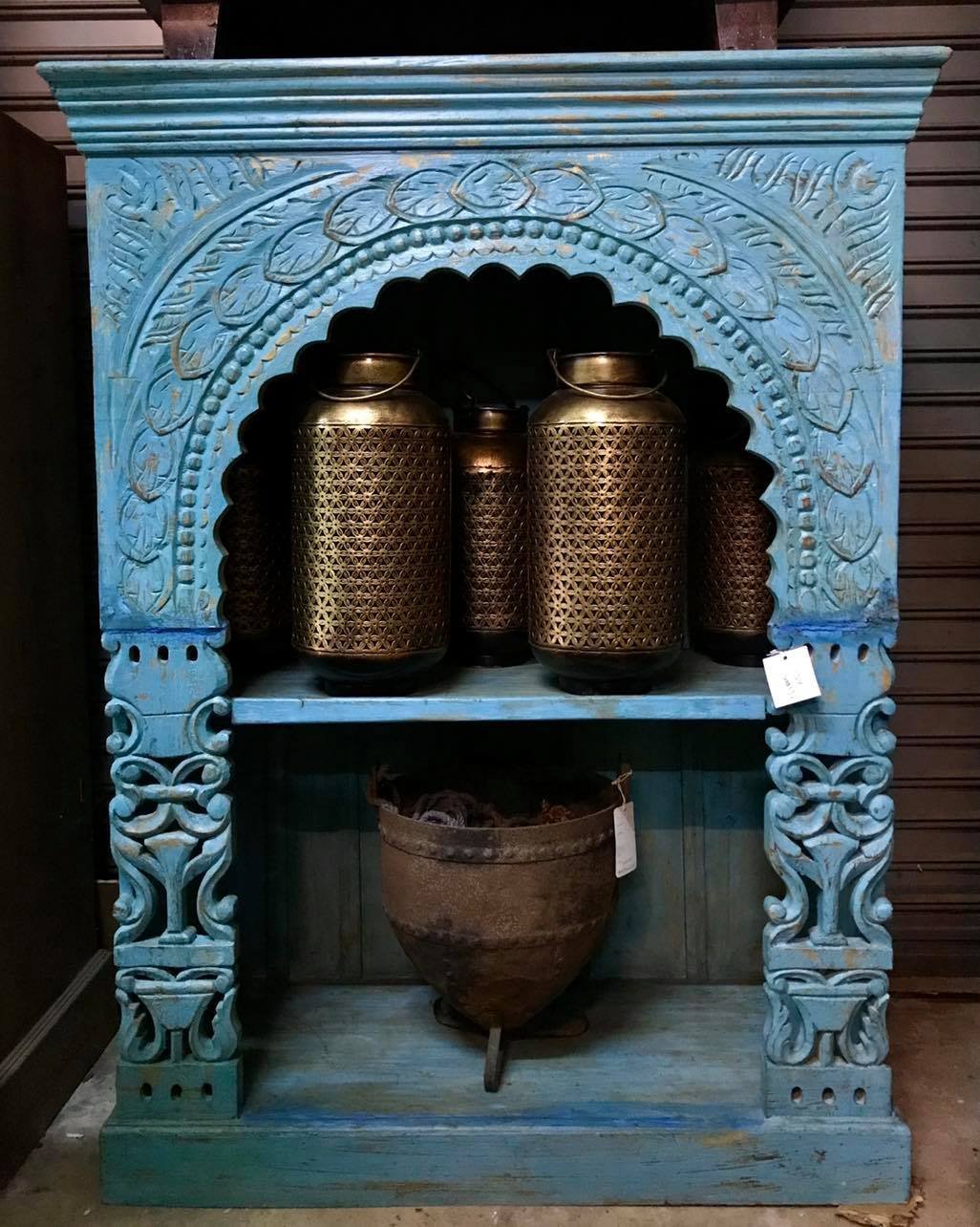 blue wooden rack