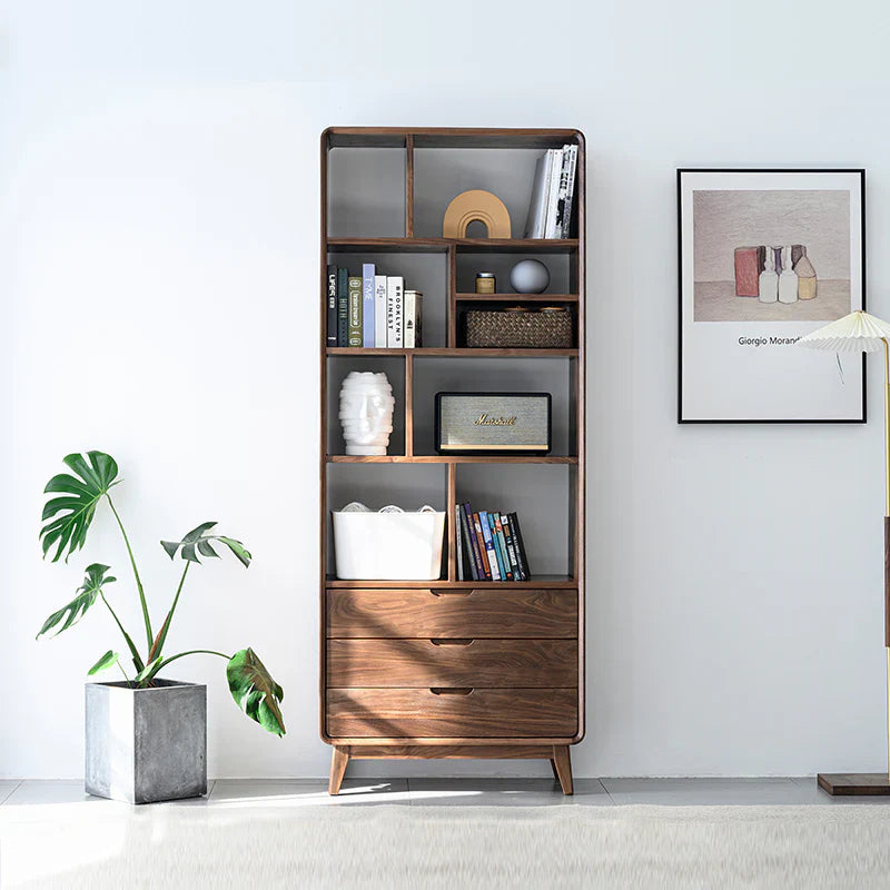 The Jaipur Study Bookcase | Handcrafted Solid Wood with Walnut Finish | 60x40x180cm