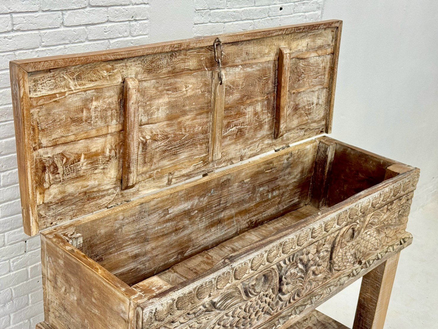 Box Storage Console Table – Rustic Console Table Storage with Open Shelf W123 x D40 x H91 cm - RIVO HOMES