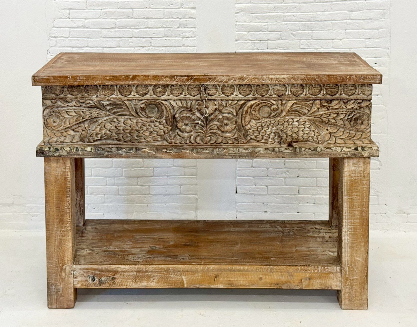 Box Storage Console Table – Rustic Console Table Storage with Open Shelf W123 x D40 x H91 cm - RIVO HOMES