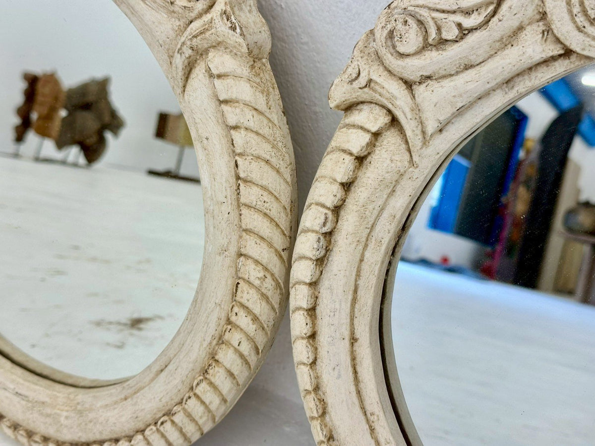 Braided Circular Wooden Frame Mirror – Carved Mirror Frames in Distressed White W39 x D3 x H44 cm - RIVO HOMES