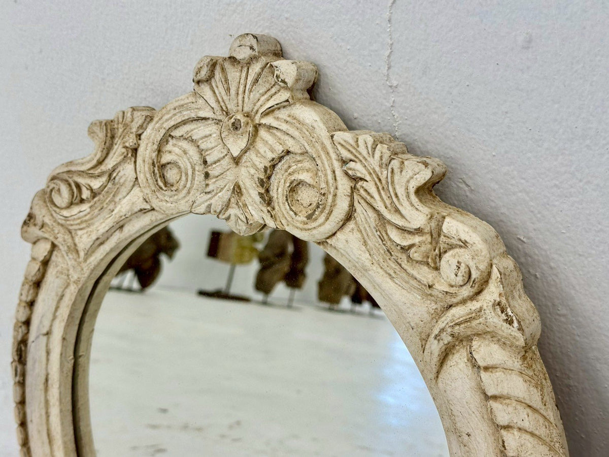 Braided Circular Wooden Frame Mirror – Carved Mirror Frames in Distressed White W39 x D3 x H44 cm - RIVO HOMES