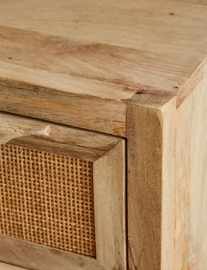  cane side table brass drawers