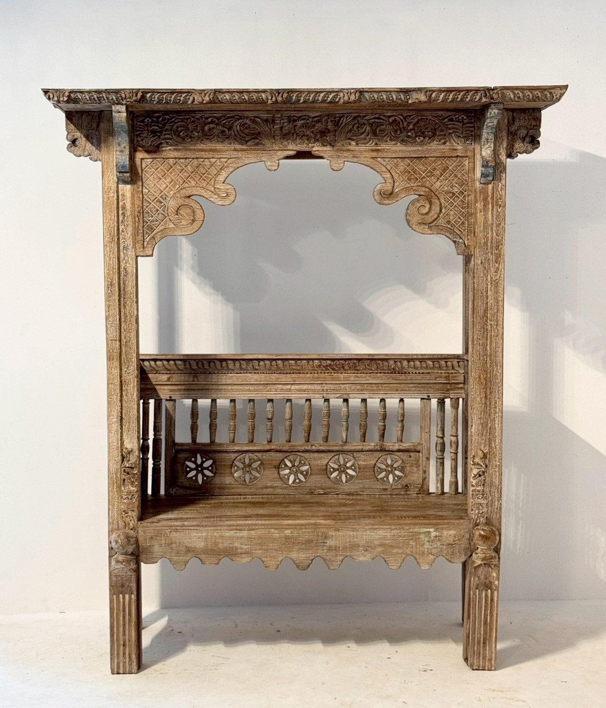Canopy Carved Bench – High Roof Bench with Traditional Indian Design W179 x D73 x H210 cm - RIVO HOMES