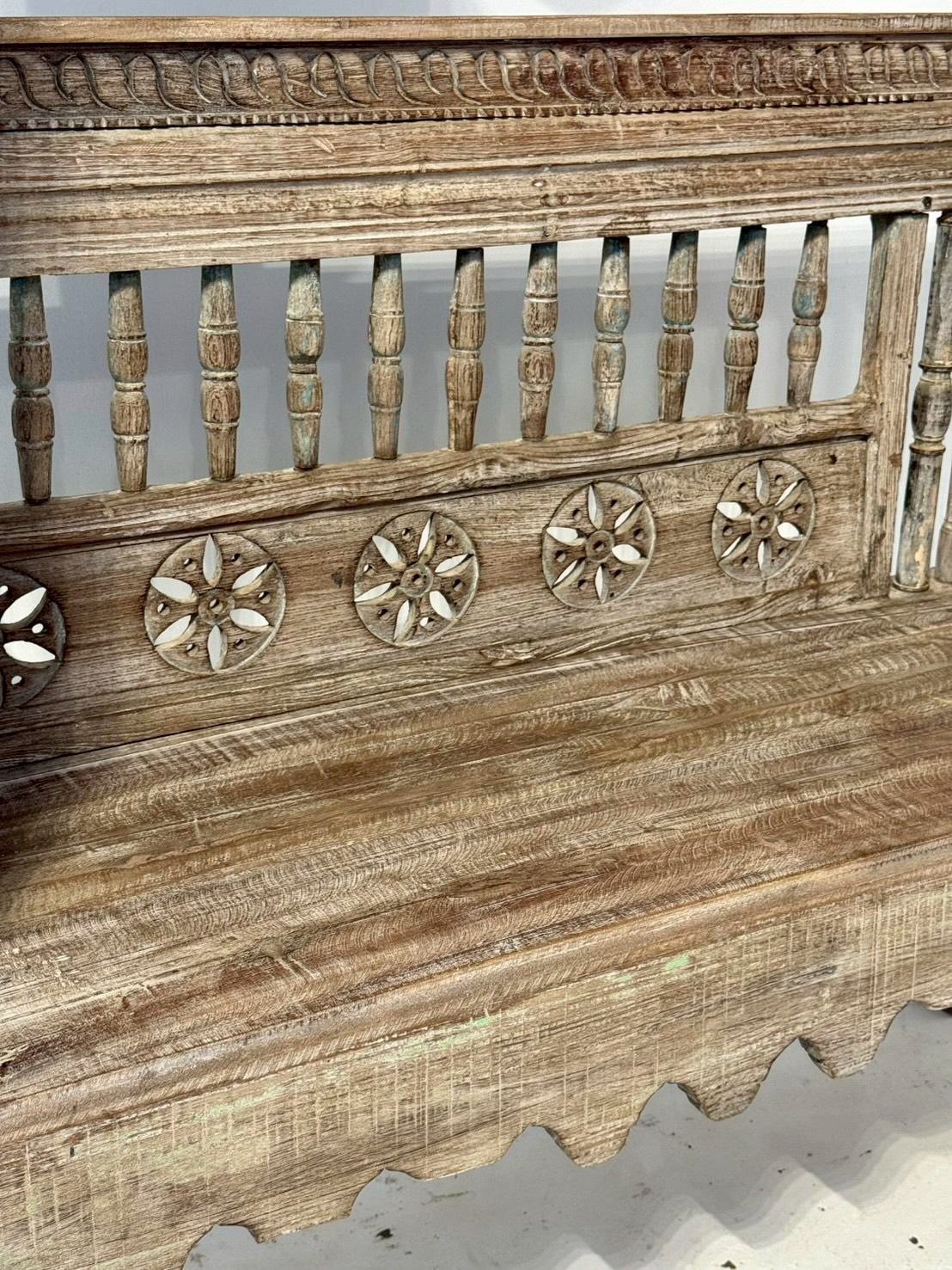 Canopy Carved Bench – High Roof Bench with Traditional Indian Design W179 x D73 x H210 cm - RIVO HOMES