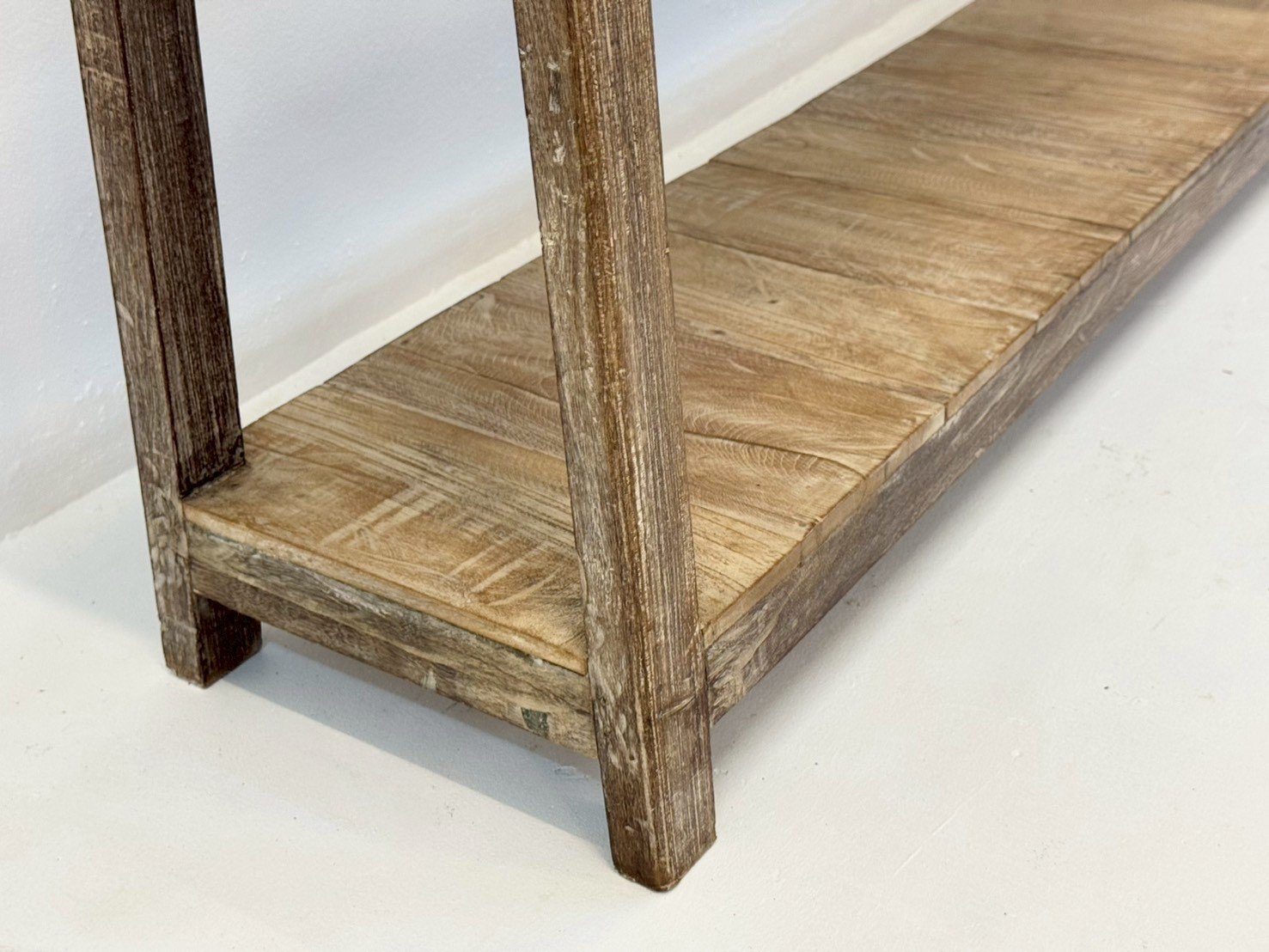 Cedar Console Table Extra-Long 224 cm – Vintage Tile Inlays, Intricate Cutout Apron, Functional Lower Shelf, Solid Mango Wood - RIVO HOMES