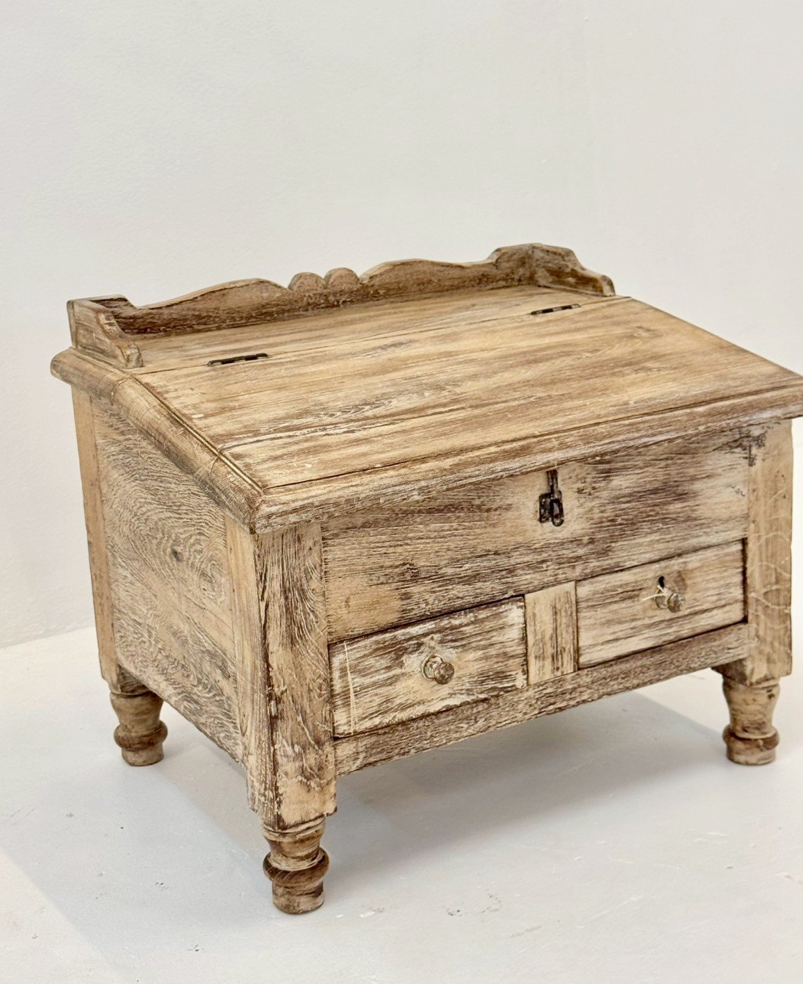 Chamber Wooden Coffee Table – Rustic Colonial Coffee Table with Two Drawers and Sloped Top - RIVO HOMES