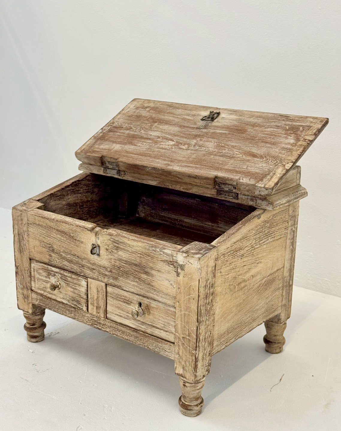 Chamber Wooden Coffee Table – Rustic Colonial Coffee Table with Two Drawers and Sloped Top - RIVO HOMES