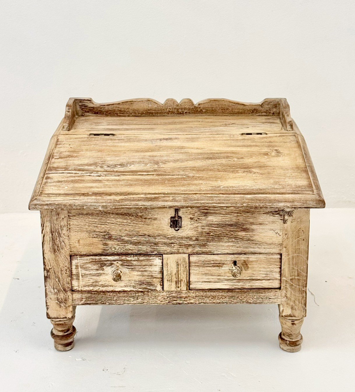Chamber Wooden Coffee Table – Rustic Colonial Coffee Table with Two Drawers and Sloped Top - RIVO HOMES