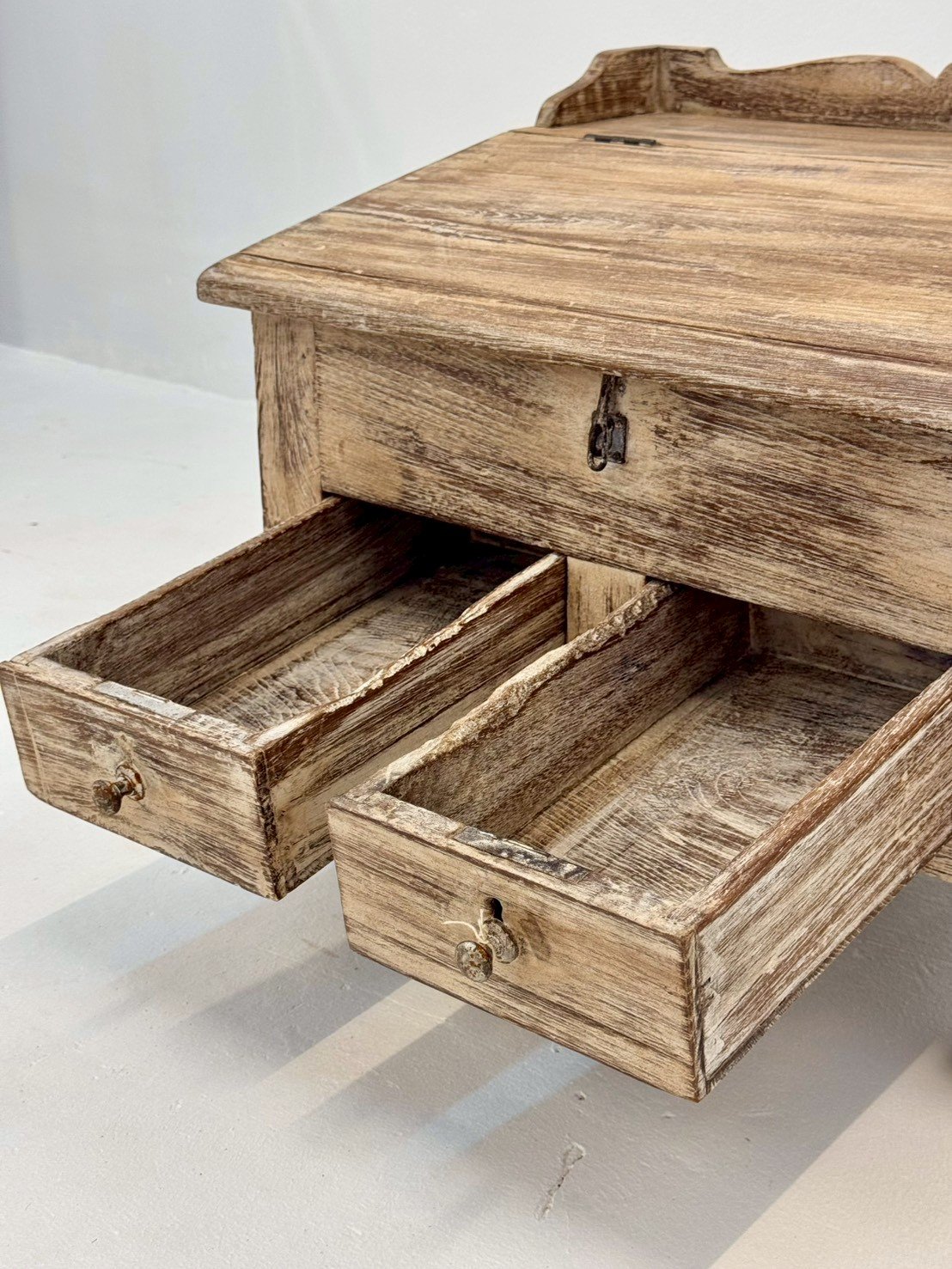 Chamber Wooden Coffee Table – Rustic Colonial Coffee Table with Two Drawers and Sloped Top - RIVO HOMES