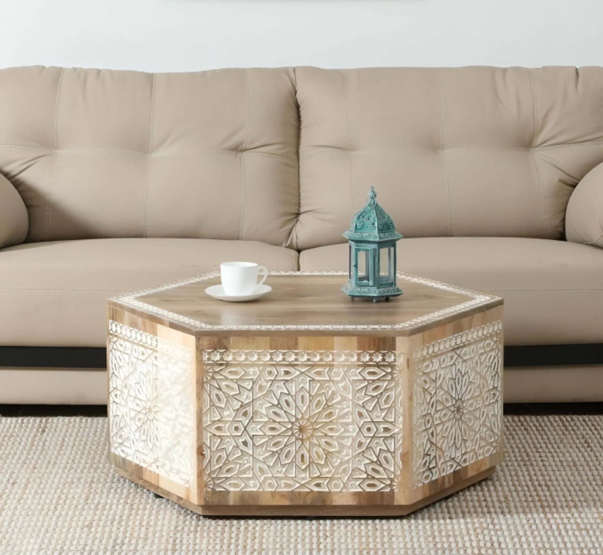 CottageBliss Farmhouse White Solid Mango Wood Center Table – 36" Square, Handcrafted by RIVO HOMES
