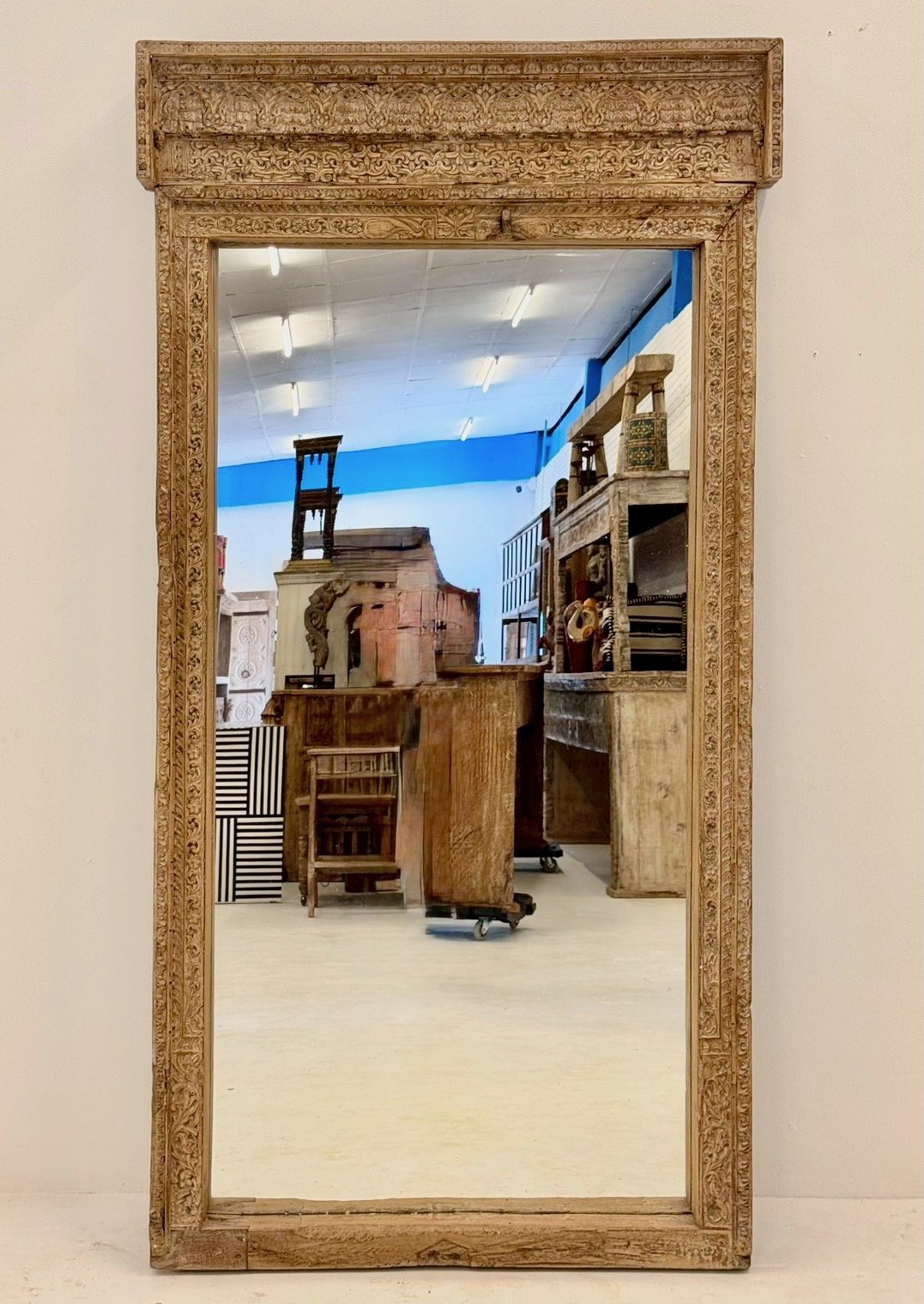 Corbel Antique Mirror – Large Size Mirror with Architectural Rustic Frame W100 x D14 x H190 cm - RIVO HOMES