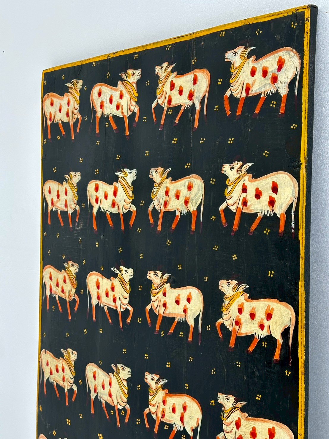 Cow Painted Wood Panel – Cow Painting Panel with Pichwai Folk Art Design W76 x D3 x H184 cm - RIVO HOMES