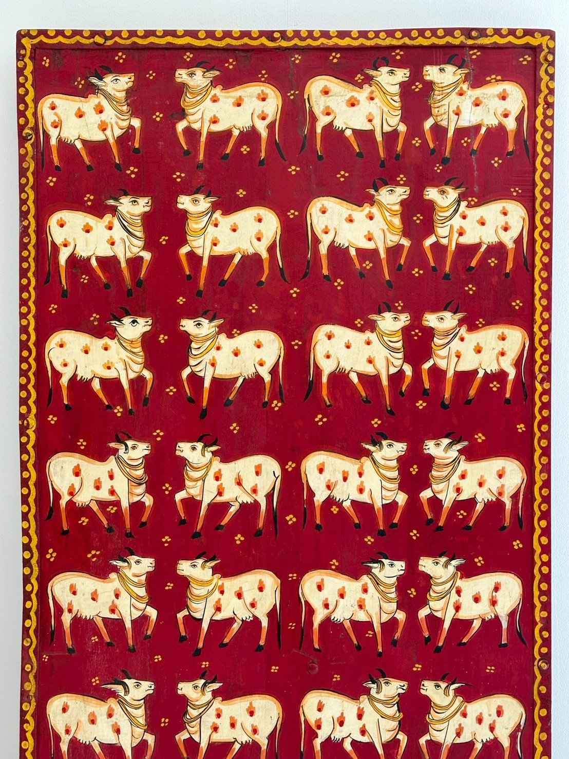 Cow Painted Wood Panel – Cow Painting Panel with Pichwai Folk Art Design W76 x D3 x H184 cm - RIVO HOMES