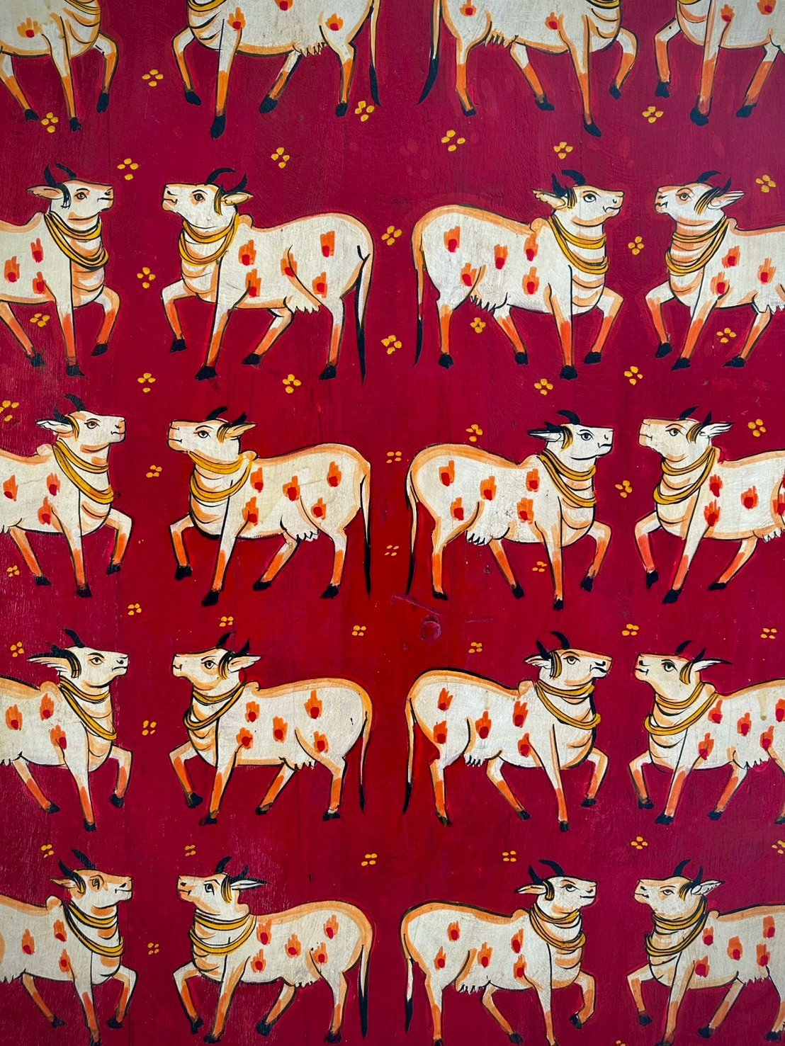 Cow Painted Wood Panel – Cow Painting Panel with Pichwai Folk Art Design W76 x D3 x H184 cm - RIVO HOMES
