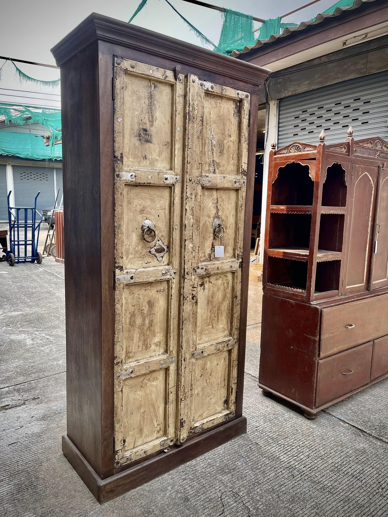 Cream & Dark Tall Wooden Cabinet – Wooden Tall Cabinet W90 x D46 x H190 cm. - RIVO HOMES