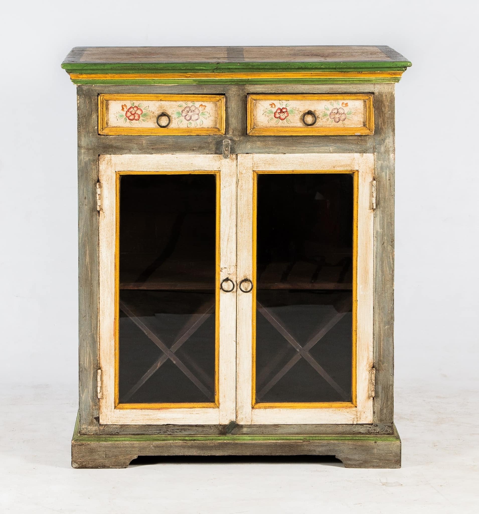 Cross Mullion Display Armoire – Glass Cabinet with Drawers for Vintage Floral Display W94 x D46 x H113 cm - RIVO HOMES