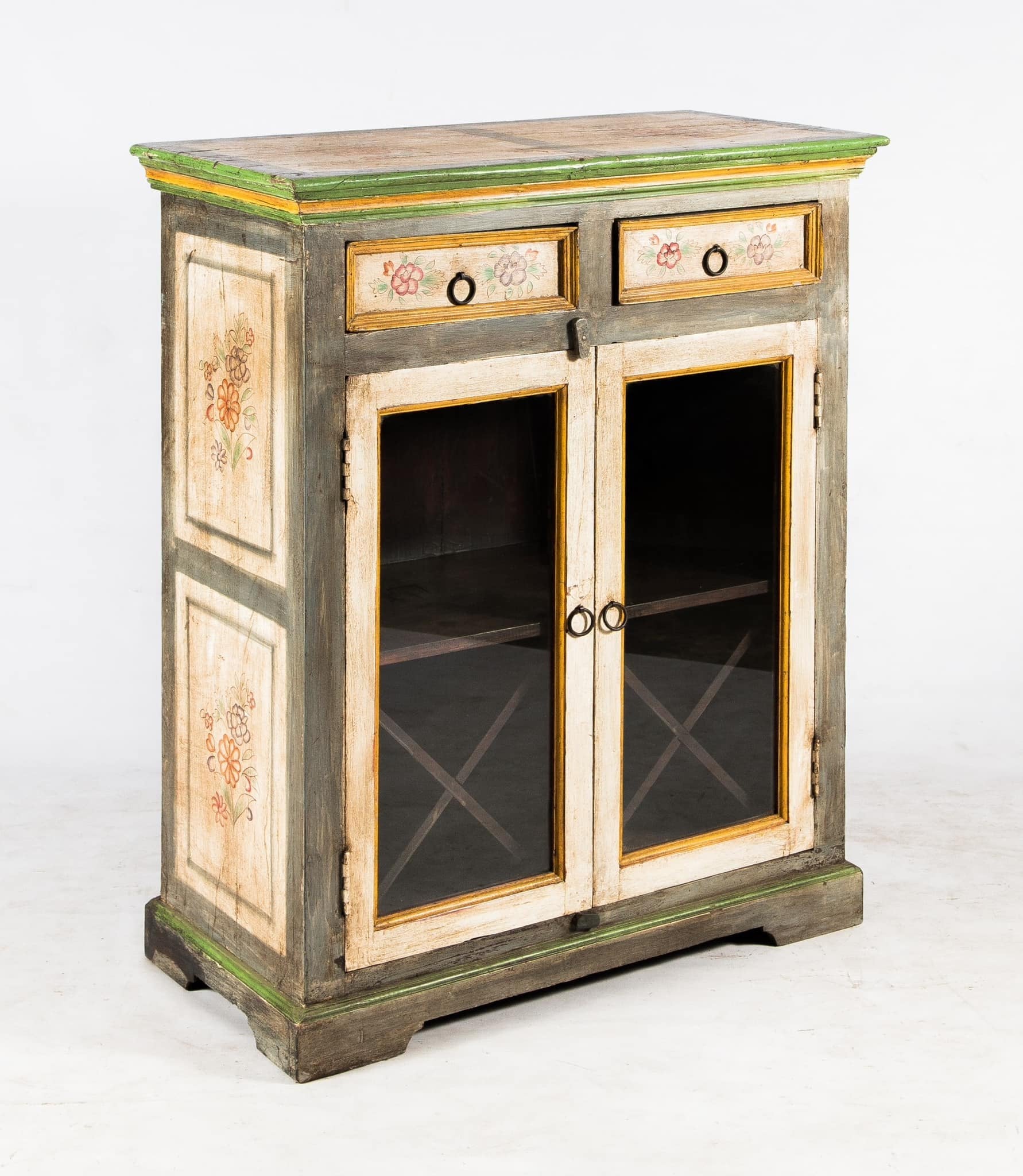 Cross Mullion Display Armoire – Glass Cabinet with Drawers for Vintage Floral Display W94 x D46 x H113 cm - RIVO HOMES