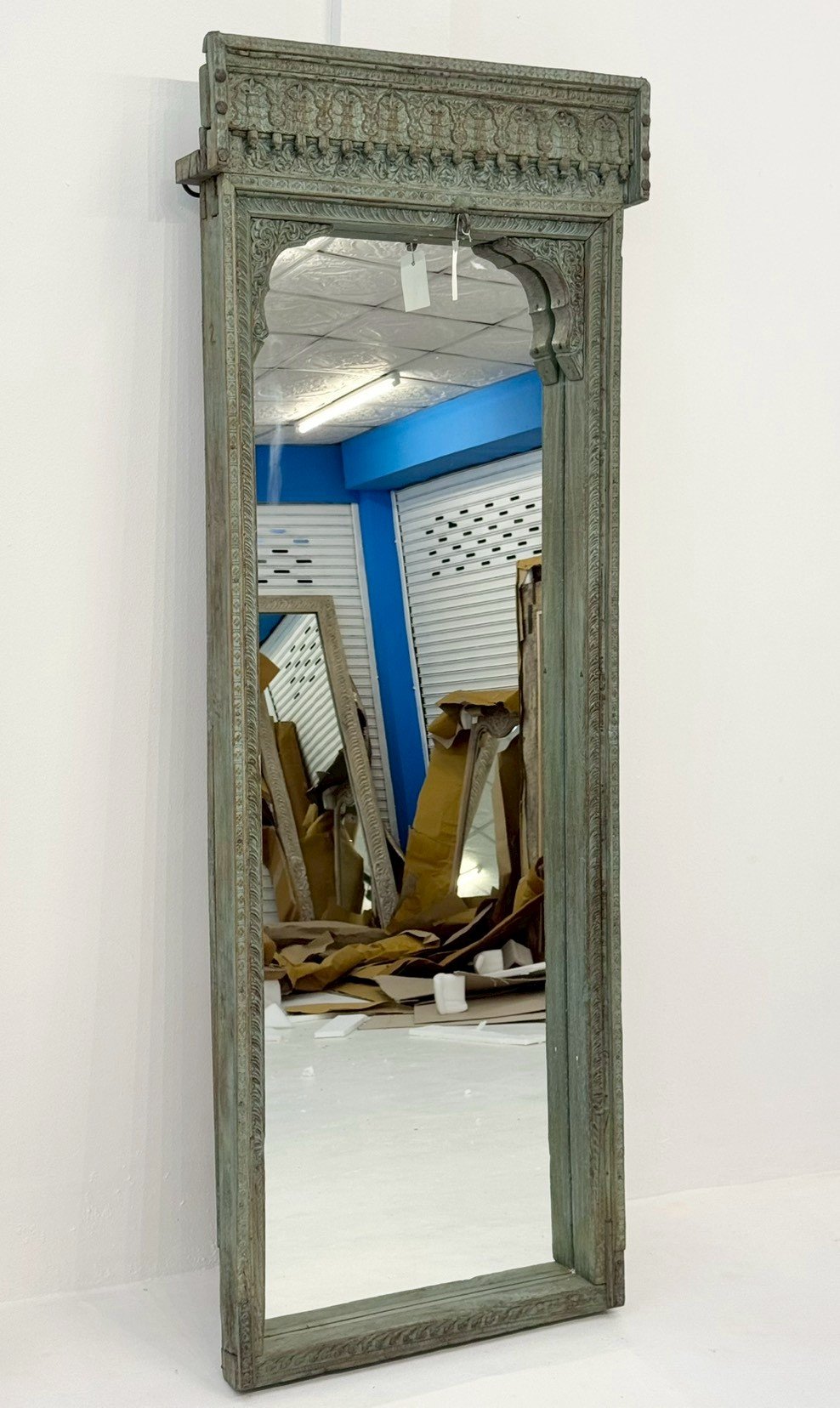 Crown Tall Mirror – Grand Full-Length Tall Mirror with Carved Crown and Weathered Frame W74 x D16 x H202 cm - RIVO HOMES