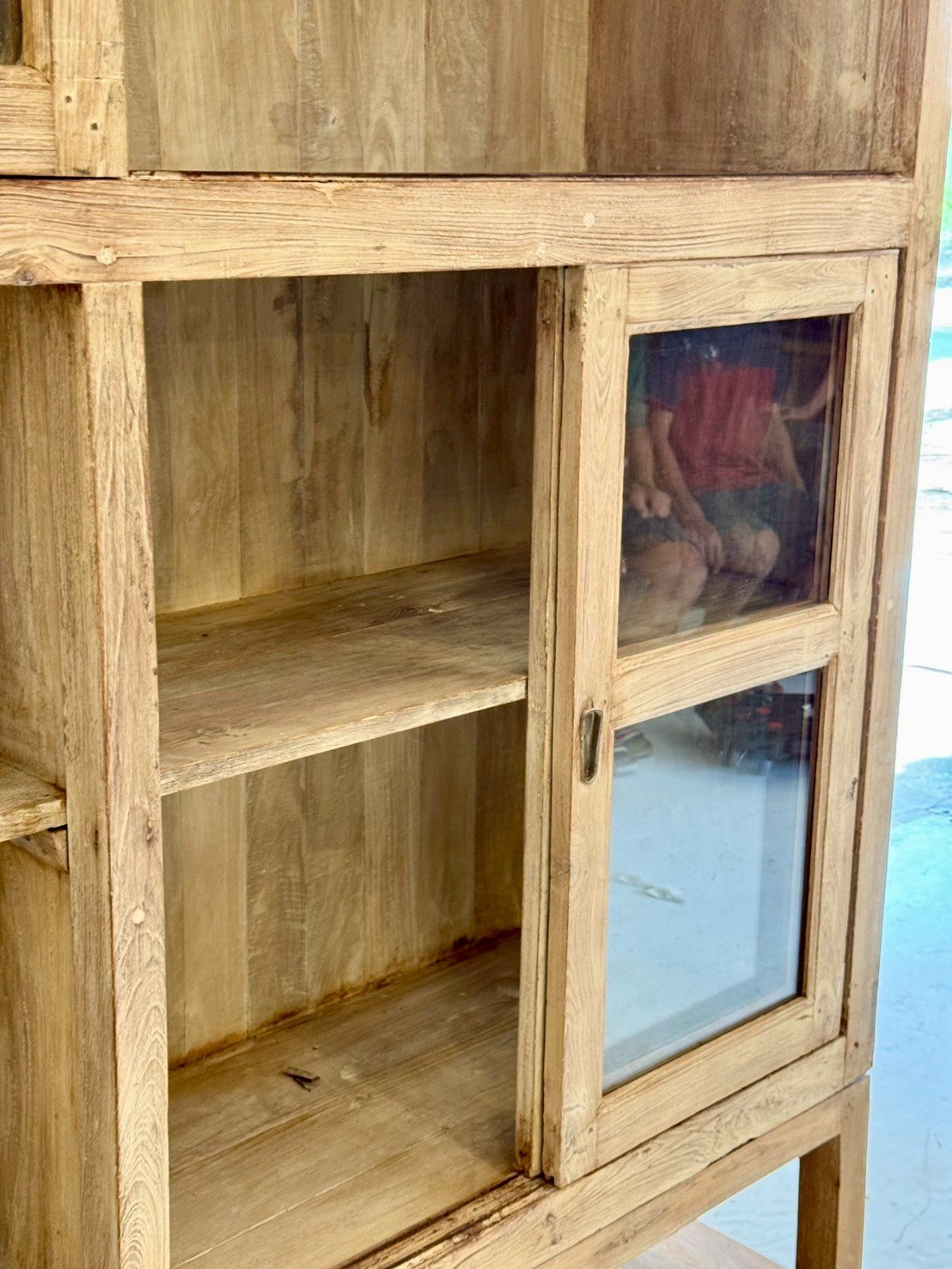 Crystal Glass Wooden Large Cabinet – Large Storage Cabinet with Glass Doors and Open Base Shelf W190 x D47 x H232 cm - RIVO HOMES