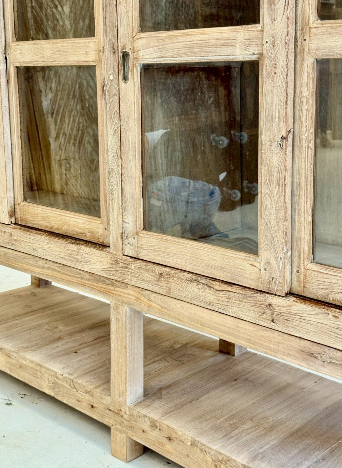 Crystal Glass Wooden Large Cabinet – Large Storage Cabinet with Glass Doors and Open Base Shelf W190 x D47 x H232 cm - RIVO HOMES