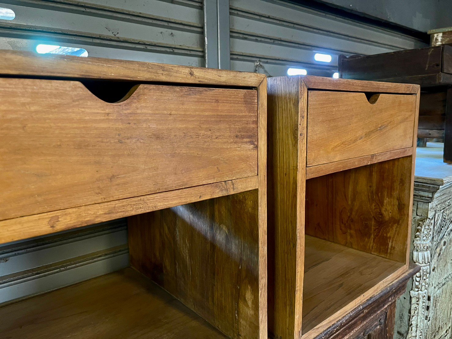 Cubby & Pull Solid Wood Bedsides – Simple Cube Bedside Pair with Drawer and Open Shelf W45 x D45 x H45 cm - RIVO HOMES