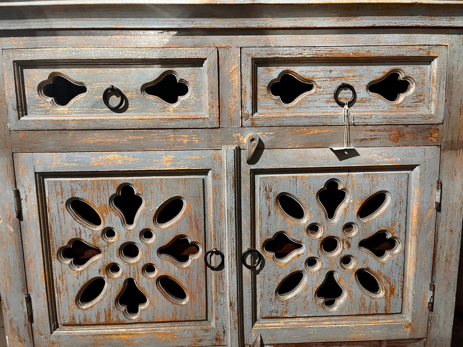 Cutout Floral Perforation Door Cabinet – Wooden Cabinets with Floral Design W92 x D41 x H76 cm - RIVO HOMES