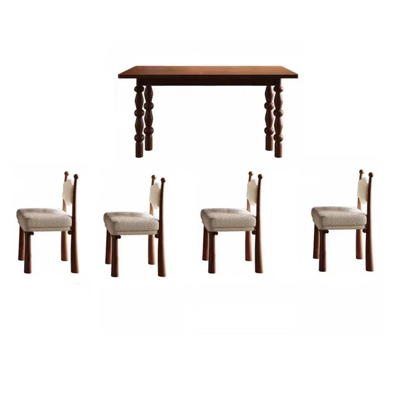 ModernaEra Mid Century Solid Wood Dining Set with Boucle Chairs – Versatile 4 & 6 Seater by RIVO HOMES